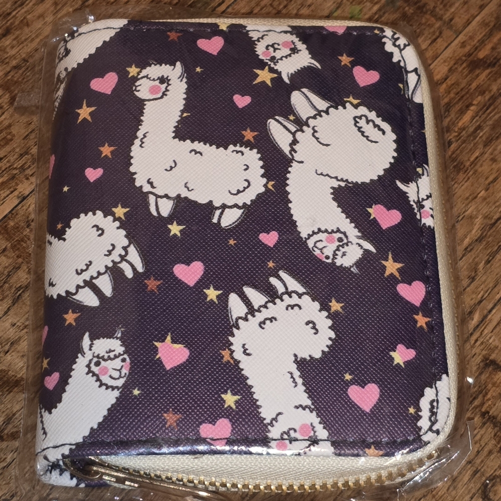 Kids Llama Wallet - Navy with Pink Hearts